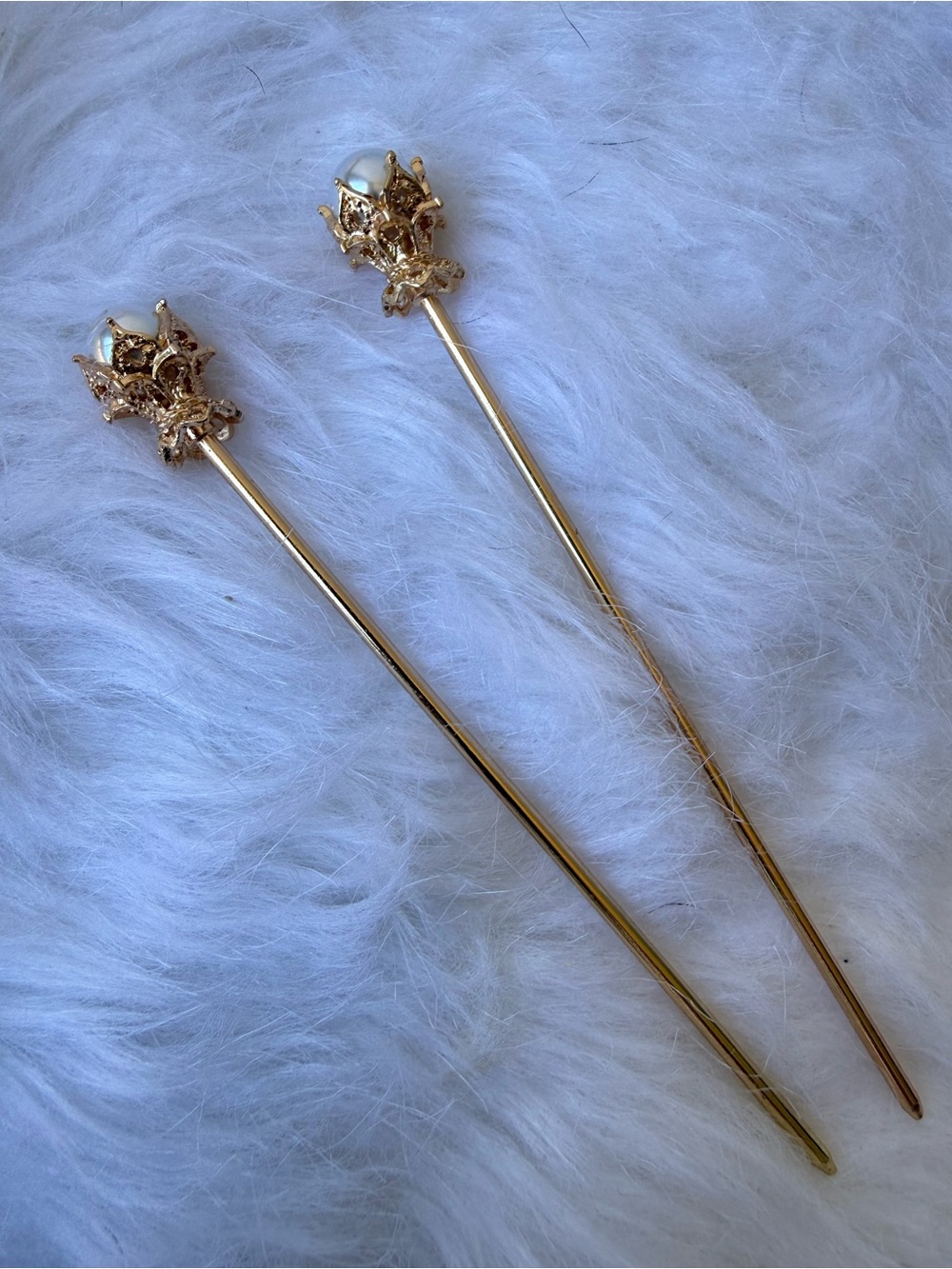Pair of Gold Pearl Crown Hair Sticks for Women- pack of 2